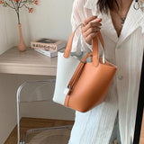 Women Shoulder Bags Set Panelled Leather Bucket Bag Vintage Crossbody Tote
