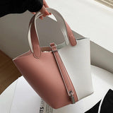 Women Shoulder Bags Set Panelled Leather Bucket Bag Vintage Crossbody Tote
