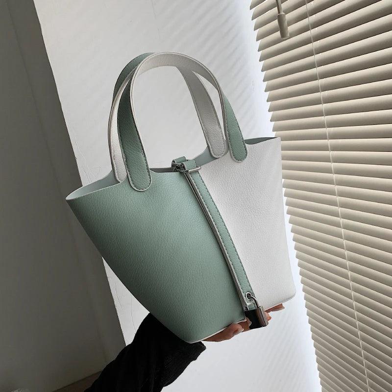Women Shoulder Bags Set Panelled Leather Bucket Bag Vintage Crossbody Tote