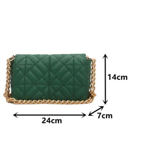 Green Quilted Tote Bag Metal Chain Shoulder Handbag Embroidery Women's Bag