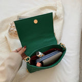 Green Quilted Tote Bag Metal Chain Shoulder Handbag Embroidery Women's Bag