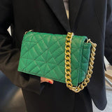 Green Quilted Tote Bag Metal Chain Shoulder Handbag Embroidery Women's Bag