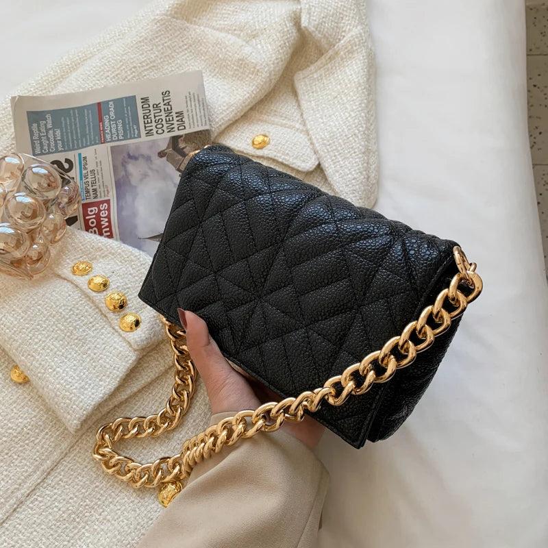 Green Quilted Tote Bag Metal Chain Shoulder Handbag Embroidery Women's Bag