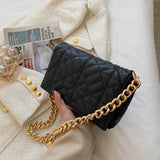 Green Quilted Tote Bag Metal Chain Shoulder Handbag Embroidery Women's Bag