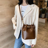 Vintage Crossbody Set Leather Shoulder Bag Lady Bucket Bag