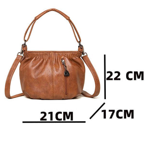 Soft Leather Crossbody Bag Classic Handbag Lady Casual Retro Bucket