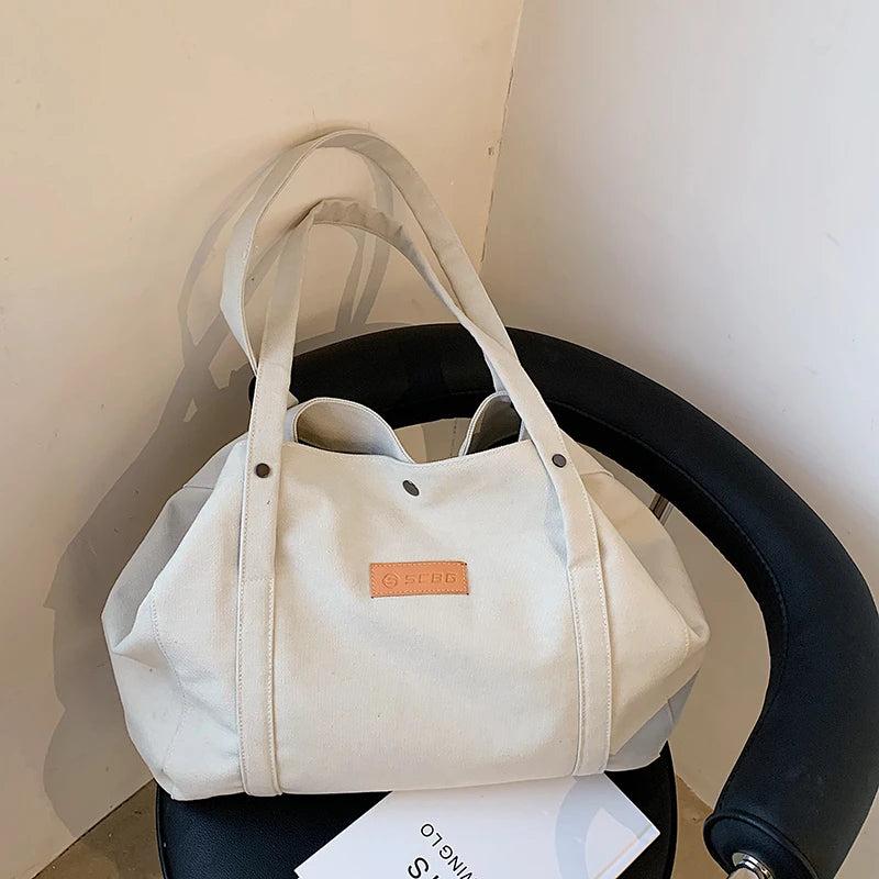 Large Capacity Canvas Shoulder Bag Women Casual Travel Tote Vintage Handbag