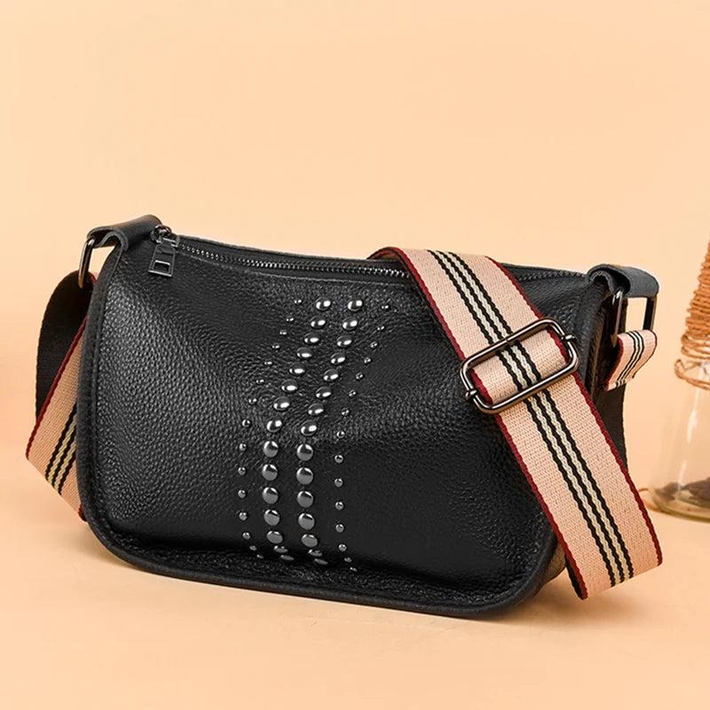 Women's Soft Leather Crossbody Bag Broadband Handbag Messenger Bag