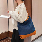 Large Capacity Women Canvas Handbags Denim Shoulder Bags Solid Casual Tote Bag