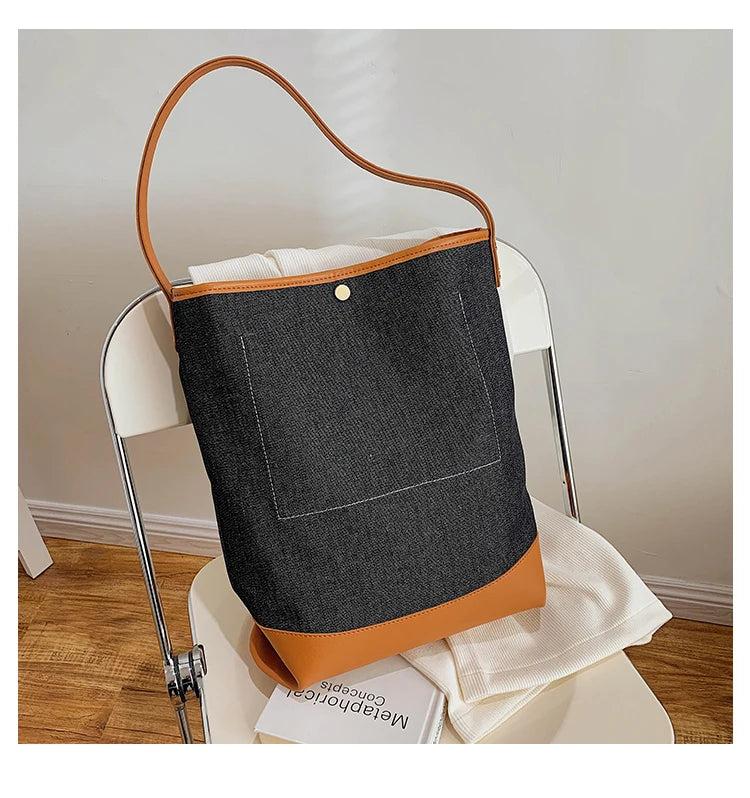 Large Capacity Women Canvas Handbags Denim Shoulder Bags Solid Casual Tote Bag