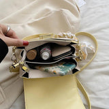 Square Leather Crossbody Bag with Silk Scarf Decoration