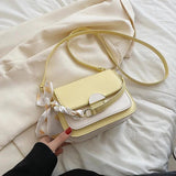 Square Leather Crossbody Bag with Silk Scarf Decoration