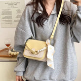 Square Leather Crossbody Bag with Silk Scarf Decoration
