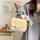 Square Leather Crossbody Bag with Silk Scarf Decoration