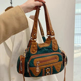 High Washed PU Leather Handbag Large Capacity Shoulder Bag Purse