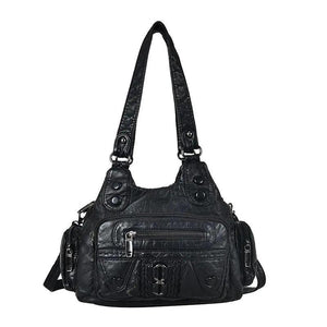 High Washed PU Leather Handbag Large Capacity Shoulder Bag Purse