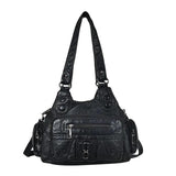 High Washed PU Leather Handbag Large Capacity Shoulder Bag Purse