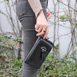 Soft Leather Shoulder Bag Wallet with Cell Phone Pocket