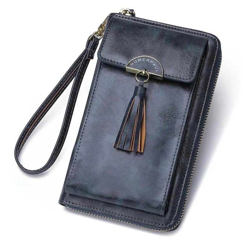Soft Leather Shoulder Bag Wallet with Cell Phone Pocket