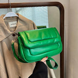 Green Quilted Shoulder Bags Women Down Feather Padded Crossbody Bag