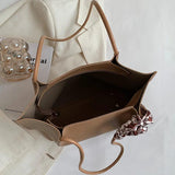 Female Soft Leather Tote Bag with Silk Scarf Shoulder Bag