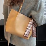 Female Soft Leather Tote Bag with Silk Scarf Shoulder Bag