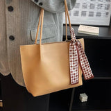 Female Soft Leather Tote Bag with Silk Scarf Shoulder Bag