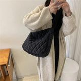 Lattice Pattern Shoulder Bag Space Cotton Handbags Women Large Capacity Tote Bag