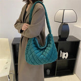 Lattice Pattern Shoulder Bag Space Cotton Handbags Women Large Capacity Tote Bag