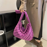 Lattice Pattern Shoulder Bag Space Cotton Handbags Women Large Capacity Tote Bag