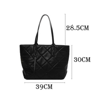 Lattice Large Tote Handbag Green Winter Nylon Women Shoulder Bag