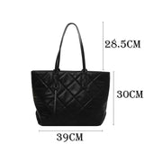 Lattice Large Tote Handbag Green Winter Nylon Women Shoulder Bag