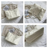 Lattice Large Tote Handbag Green Winter Nylon Women Shoulder Bag