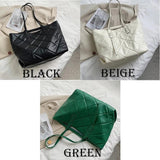 Lattice Large Tote Handbag Green Winter Nylon Women Shoulder Bag