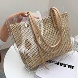 High Capacity Tote Bag Women's Jelly Bags Transparent Straw PVC Shoulder Bags