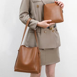 Vintage 2pcs Bucket Handbags Set Shoulder Bag Lady Tote