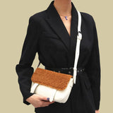 Wool Crossbody Bag Patchwork Handbag Women Shoulder Bag