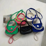 Girl's Shoulder Bag with Contrast Stitching Acrylic Thick Chain Crossbody Bag