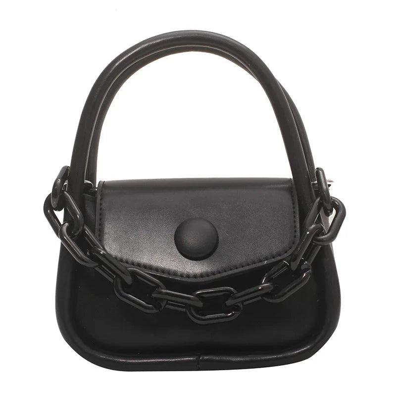 Girl's Shoulder Bag with Contrast Stitching Acrylic Thick Chain Crossbody Bag