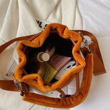 Plush Letter Shoulder Bag Soft Handle Bucket Bag