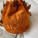 Plush Letter Shoulder Bag Soft Handle Bucket Bag