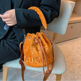 Plush Letter Shoulder Bag Soft Handle Bucket Bag