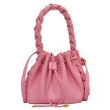Solid Drawstring Handbags for Women Leather Shoulder Bag Candy Colors Hobo
