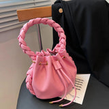 Solid Drawstring Handbags for Women Leather Shoulder Bag Candy Colors Hobo