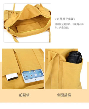 Japanese Style Canvas Shoulder Bag Large Capacity Tote Purse