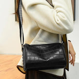 Plaid Shoulder Bag Soft Leather Crossbody Handbag for Women