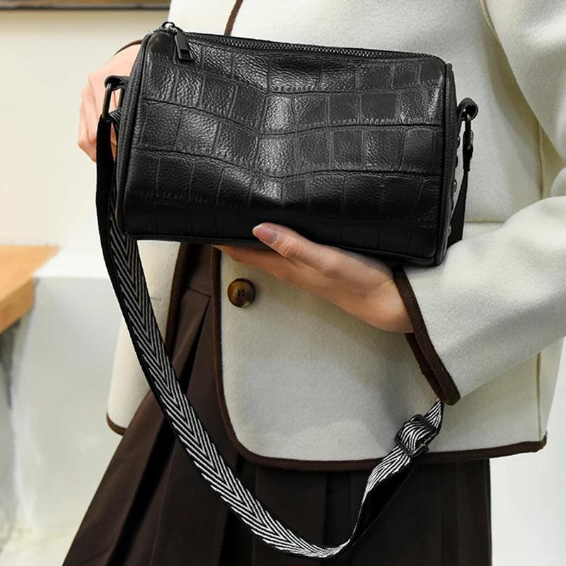 Plaid Shoulder Bag Soft Leather Crossbody Handbag for Women