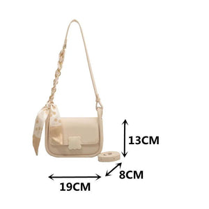 Soft Leather Crossbody Bag with Silk Scarf Women's Shoulder Bag