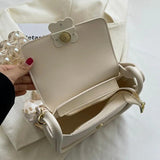 Soft Leather Crossbody Bag with Silk Scarf Women's Shoulder Bag