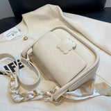 Soft Leather Crossbody Bag with Silk Scarf Women's Shoulder Bag